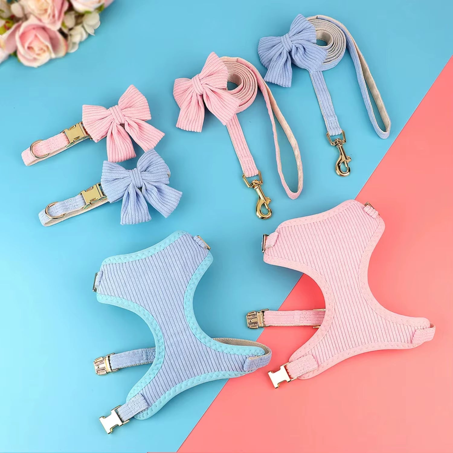 Adorable Pink Bowtie Dog Collar Leash Set - Soft Vest Harness for Small and Medium Dogs - Perfect for Outdoor Walking Cat Collar