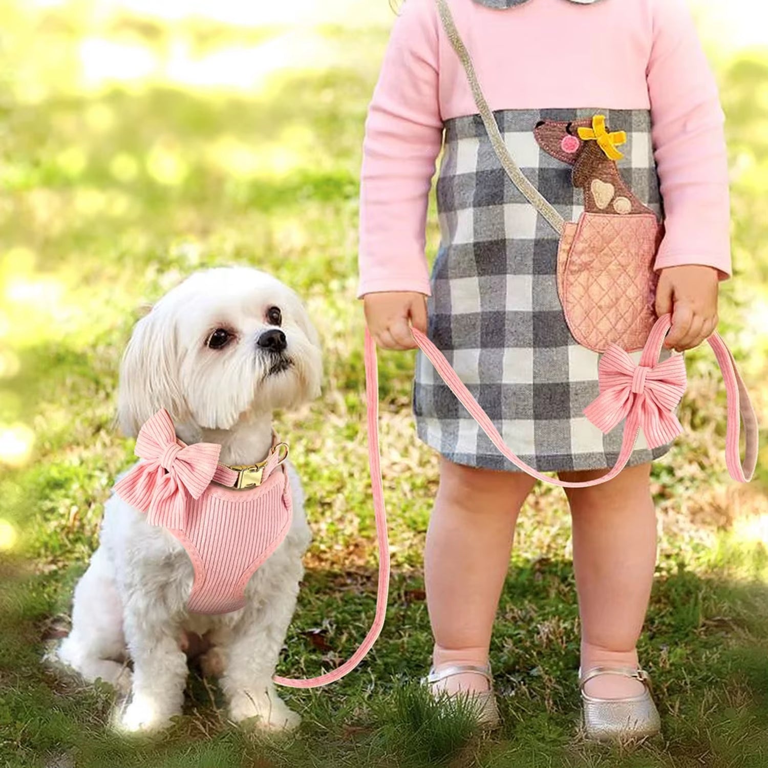 Adorable Pink Bowtie Dog Collar Leash Set - Soft Vest Harness for Small and Medium Dogs - Perfect for Outdoor Walking Cat Collar