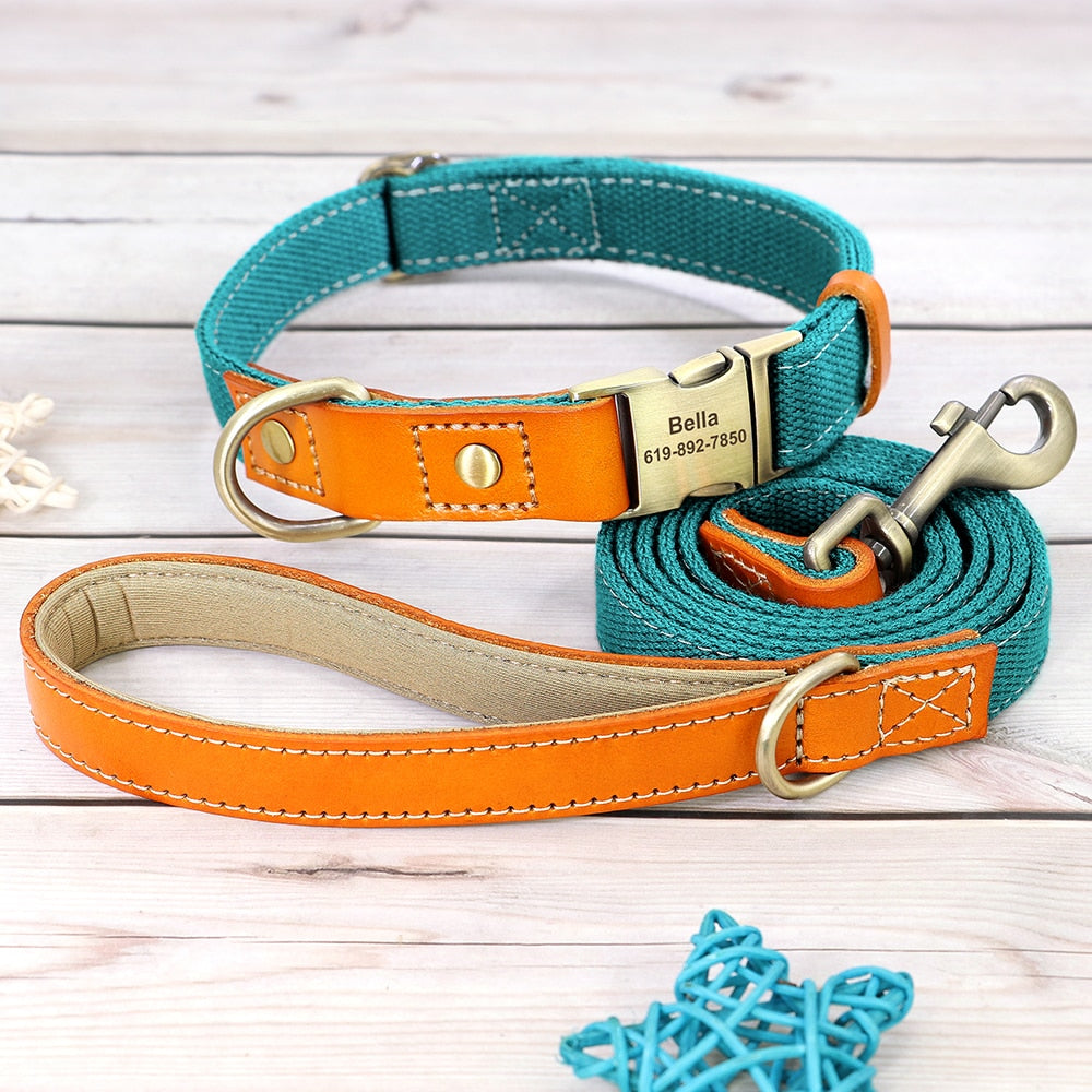 Custom Genuine Leather & Nylon Collar / Leash